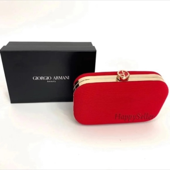 Giorgio Armani Clutch Evening Purse Red Gold Chic Designer Bag Pocketbook New